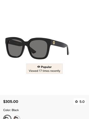 Gucci Black Oversized Square Women's Sunglasses